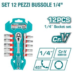 Set 12 Chiavi a Bussola da 1/4 in acciaio al Cromo-Vanadio con rivestimento cromato